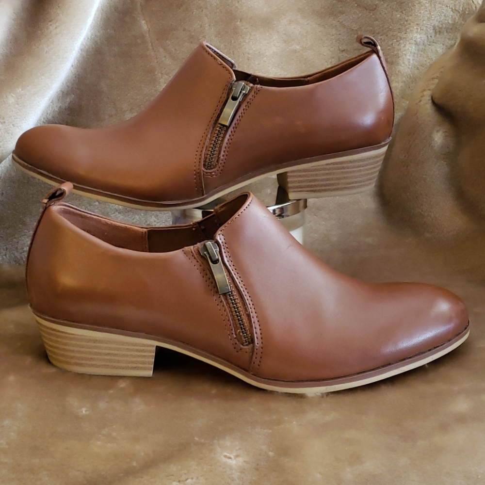 Sonoma Leather Ankle Booties, Cognac, 9M